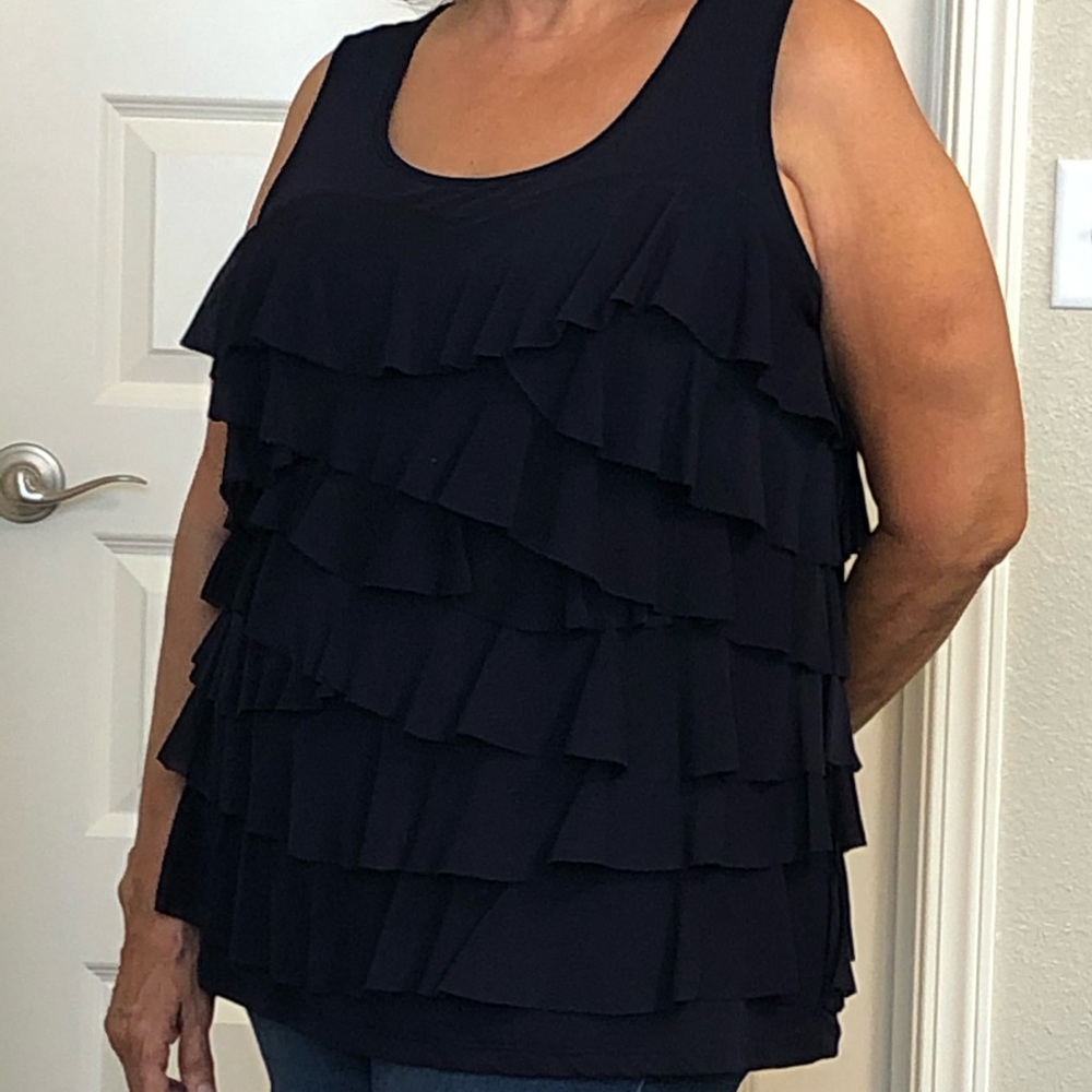 Navy blue top.